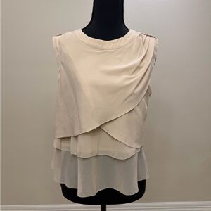 bebe Cream Sleeveless Epuallete Layered Women's Blouse